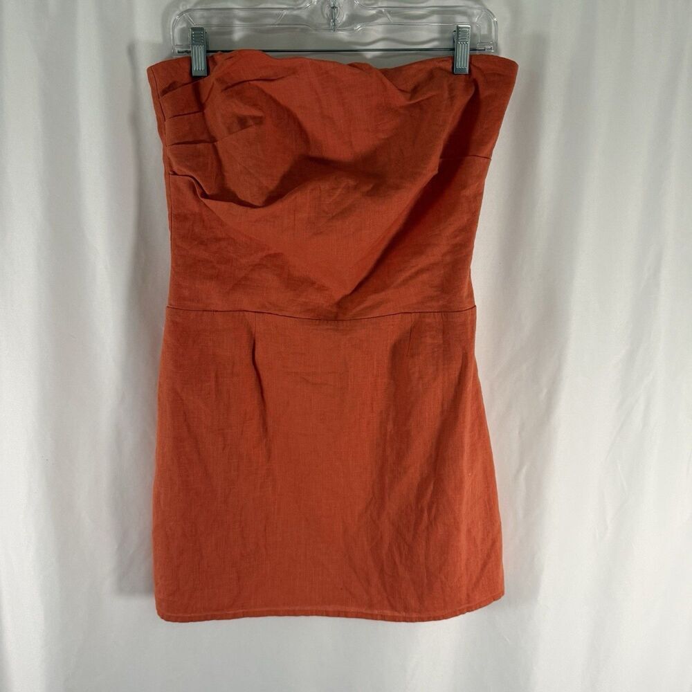 SNDYS Linen Blend Mini Dress Women Large Orange Knee Length Rear Zip Lightweight